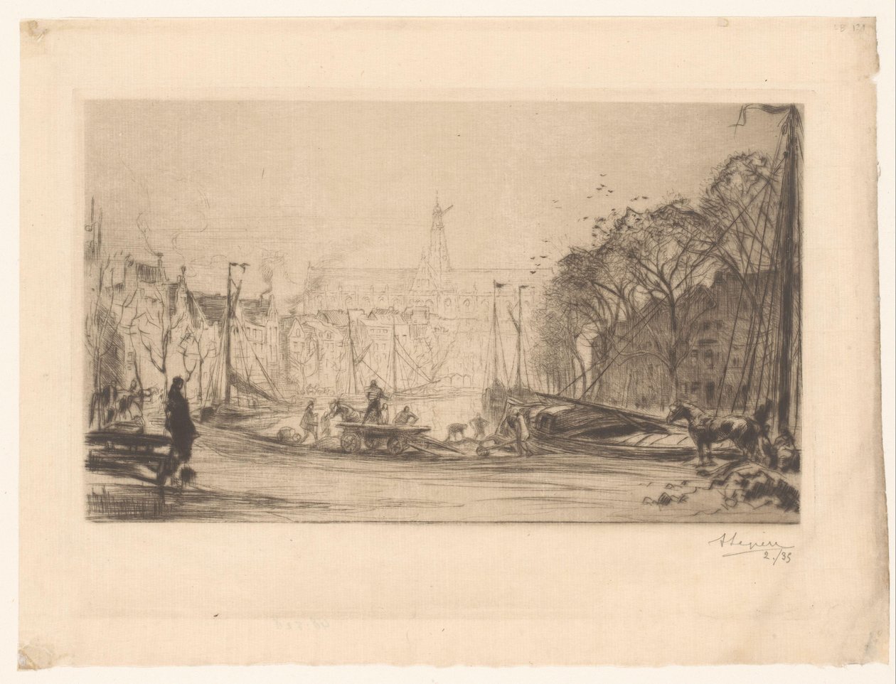 Veduta dello Spaarne e della Sint Bavo da Auguste Lepère (signed by artist)