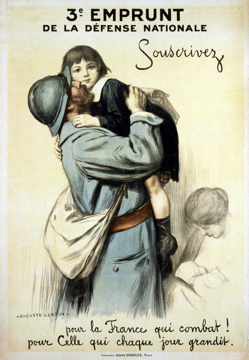 Terzo prestito della Difesa Nazionale "Abbonati alla Francia che combatte e a quella che cresce ogni giorno" - Poster da Auguste Leroux