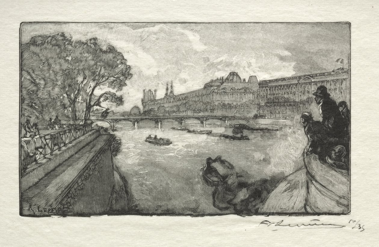 Il Louvre, visto dal Pont Neuf da Auguste Louis Lepère