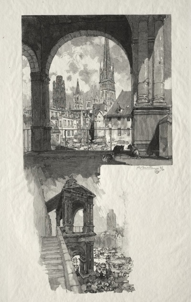 Rouen Illustré: Place de la Haute Vieille Tour; Edicule de la Fierte da Auguste Louis Lepère