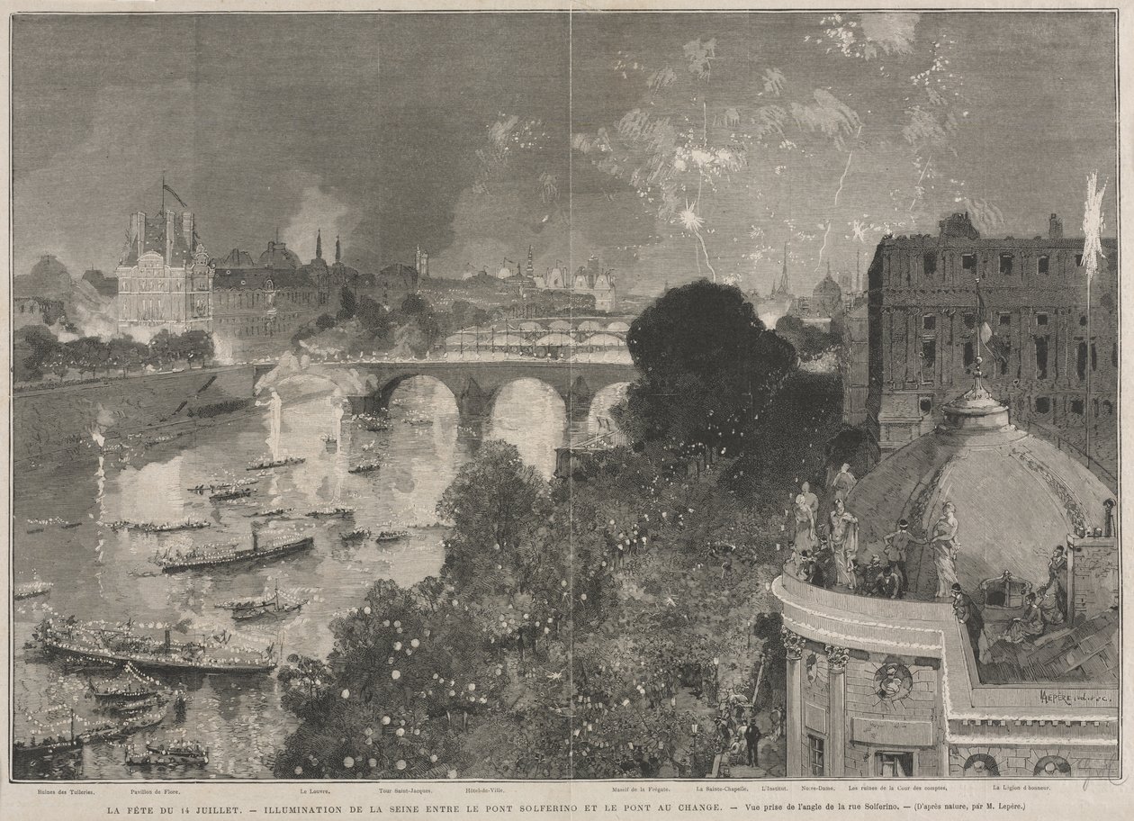 La Festa del 14 luglio, Illuminazione della Piazza della Repubblica (da H. Scott) da Auguste Louis Lepère