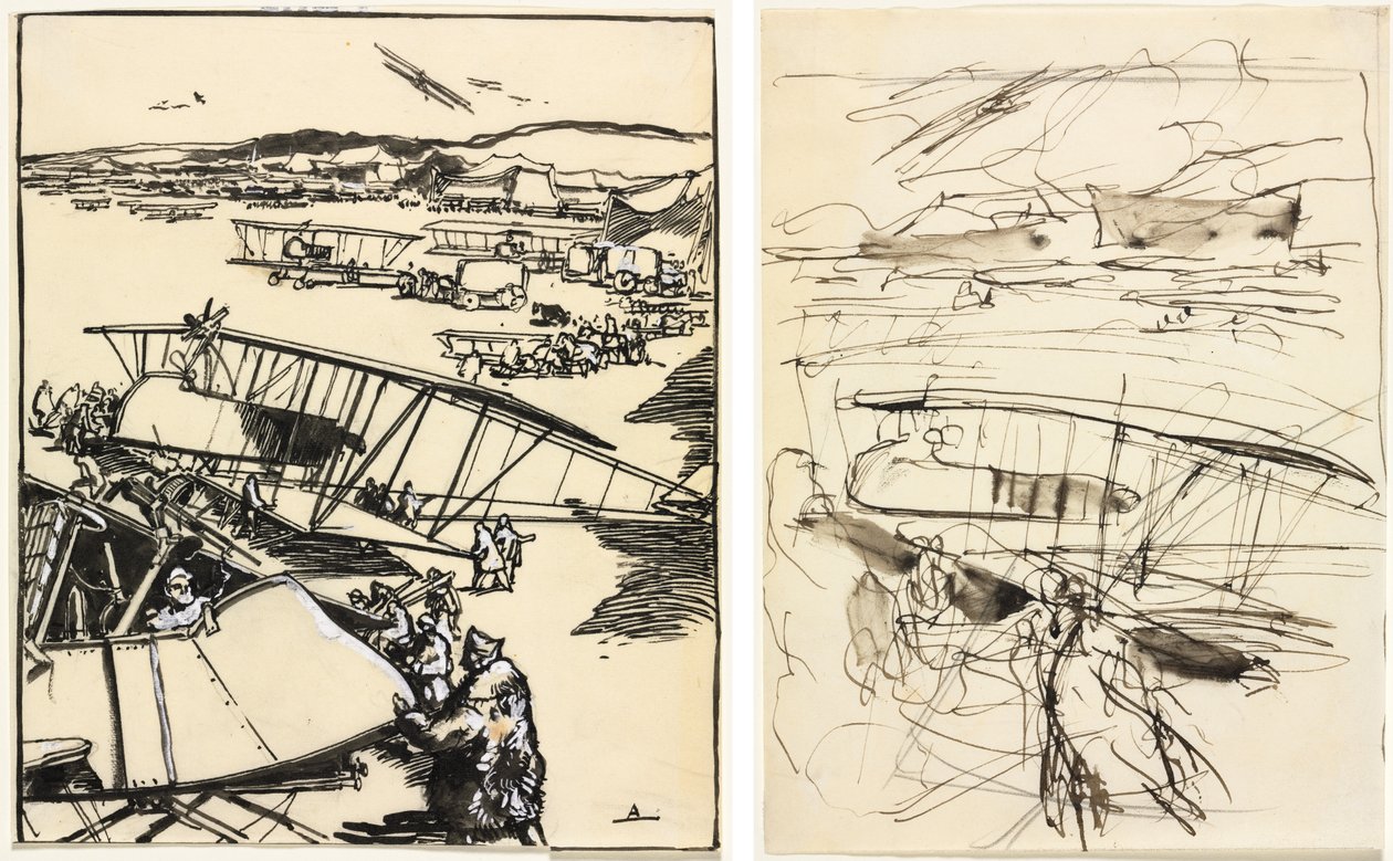 Aerei a riposo sul terreno (recto e verso) da Auguste Louis Lepère