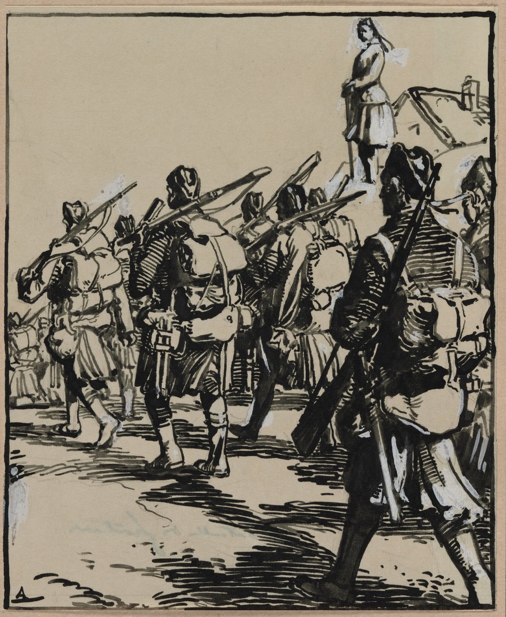 Bataille des frontières: gruppo di soldati britannici da Auguste Louis Lepère
