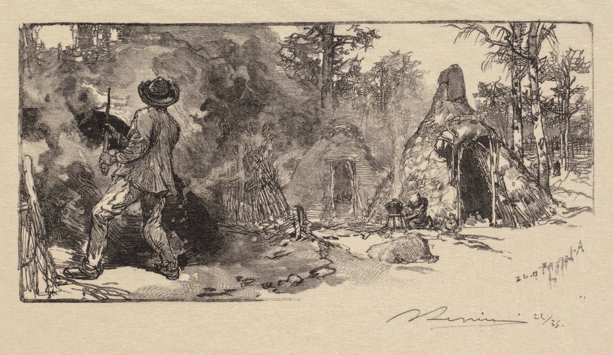 Foresta di Fontainebleau: Carbonai (La Forêt de Fontainebleau: Les Charbonniers) da Auguste Louis Lepère