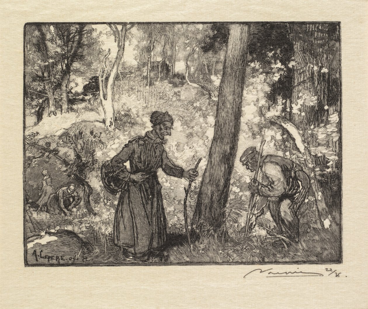 Foresta di Fontainebleau: Cacciatori di funghi al Rocher Bernard, 1890 da Auguste Louis Lepère