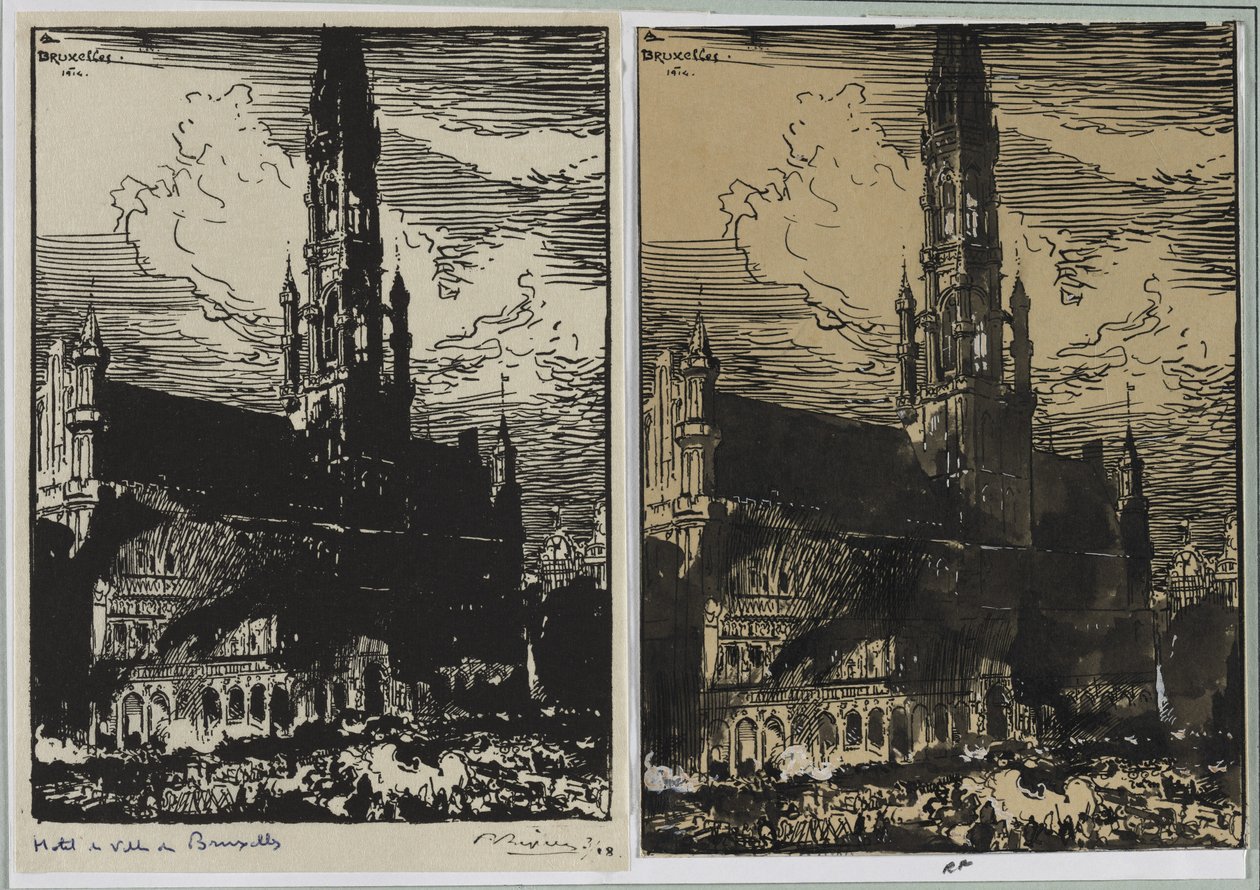 Hôtel de Ville di Bruxelles in fiamme, 1914 da Auguste Louis Lepère