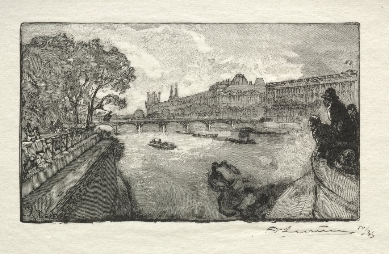 Il Louvre, visto dal Pont Neuf da Auguste Louis Lepère