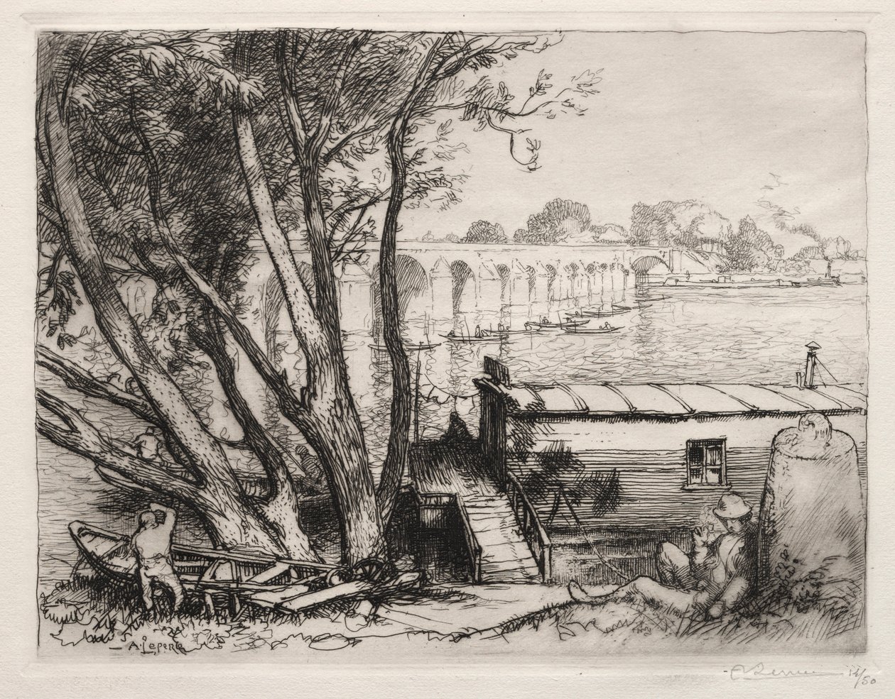 Le Pont de Poissy, 1917 da Auguste Louis Lepère