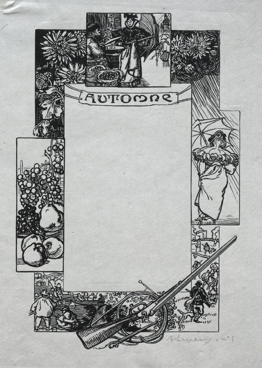 Almanacco di Parigi, 1897: Bordo Decorativo, Autunno da Auguste Louis Lepère