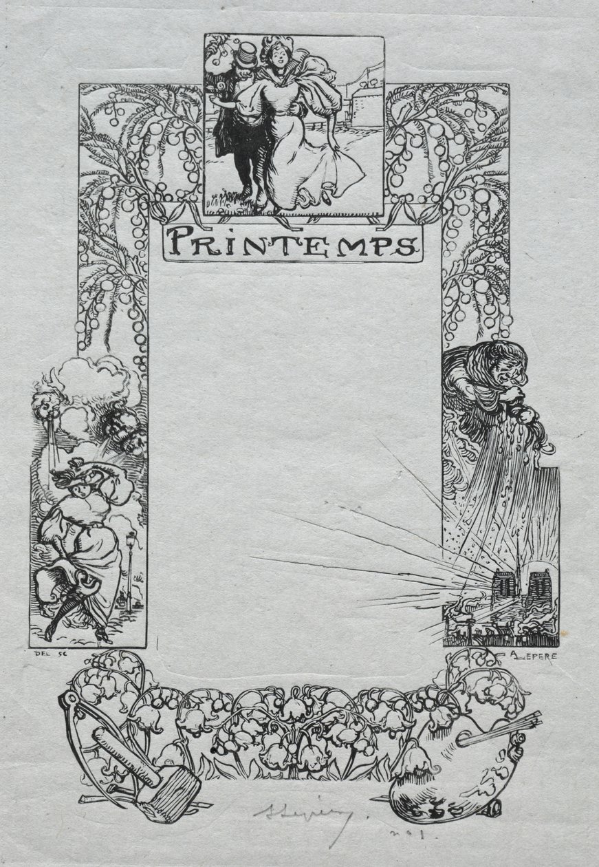Almanacco di Parigi, 1897: Bordo Decorativo, Primavera da Auguste Louis Lepère