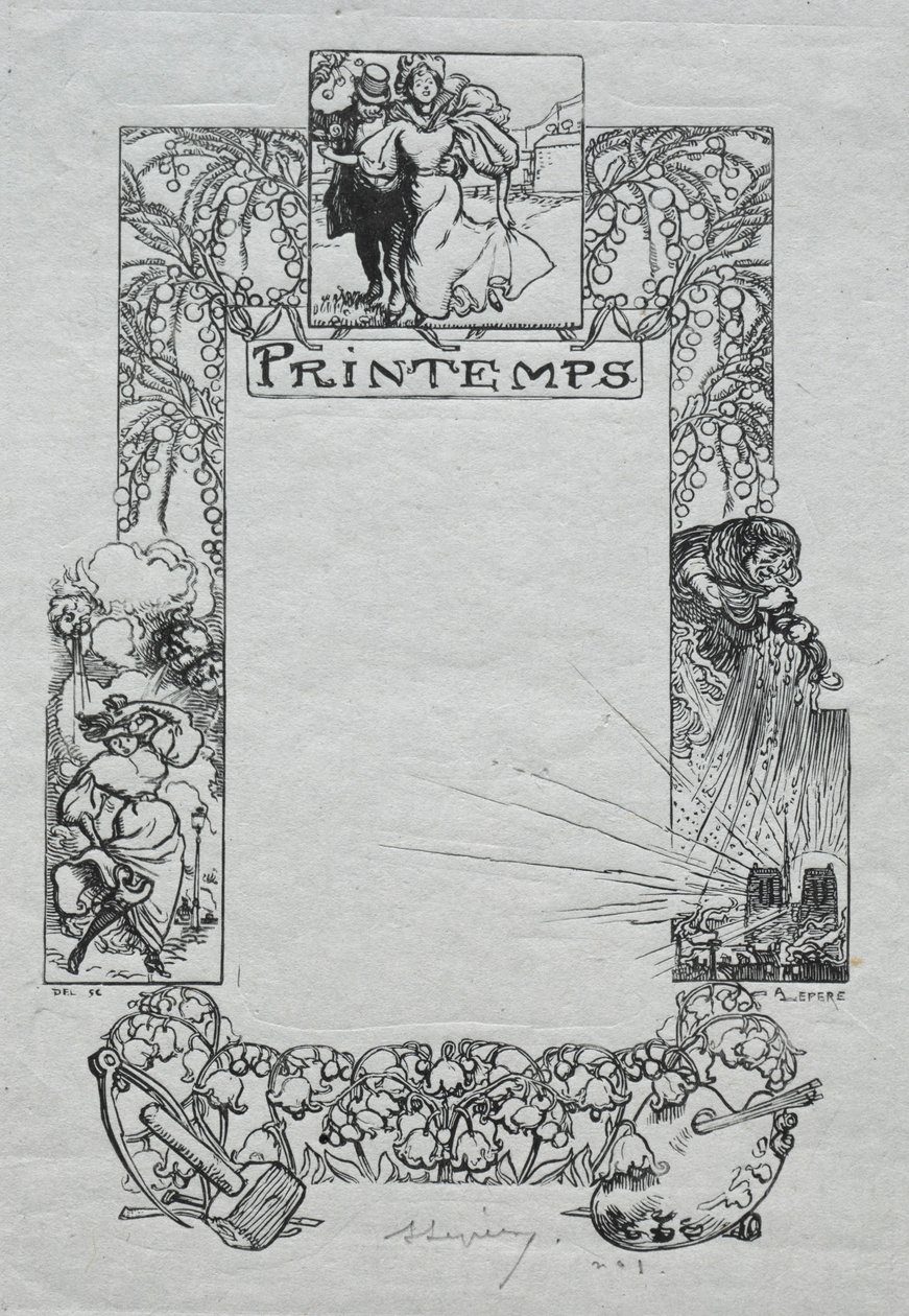 Almanacco di Parigi, 1897: Bordo decorativo, primavera, 1897 da Auguste Louis Lepère