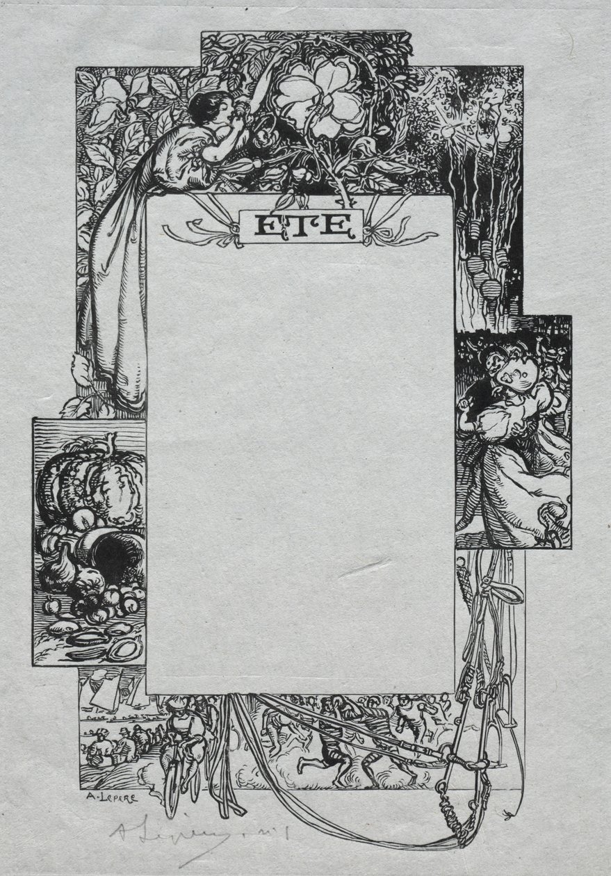 Almanacco di Parigi, 1897: Bordo Decorativo, Estate, 1897 da Auguste Louis Lepère