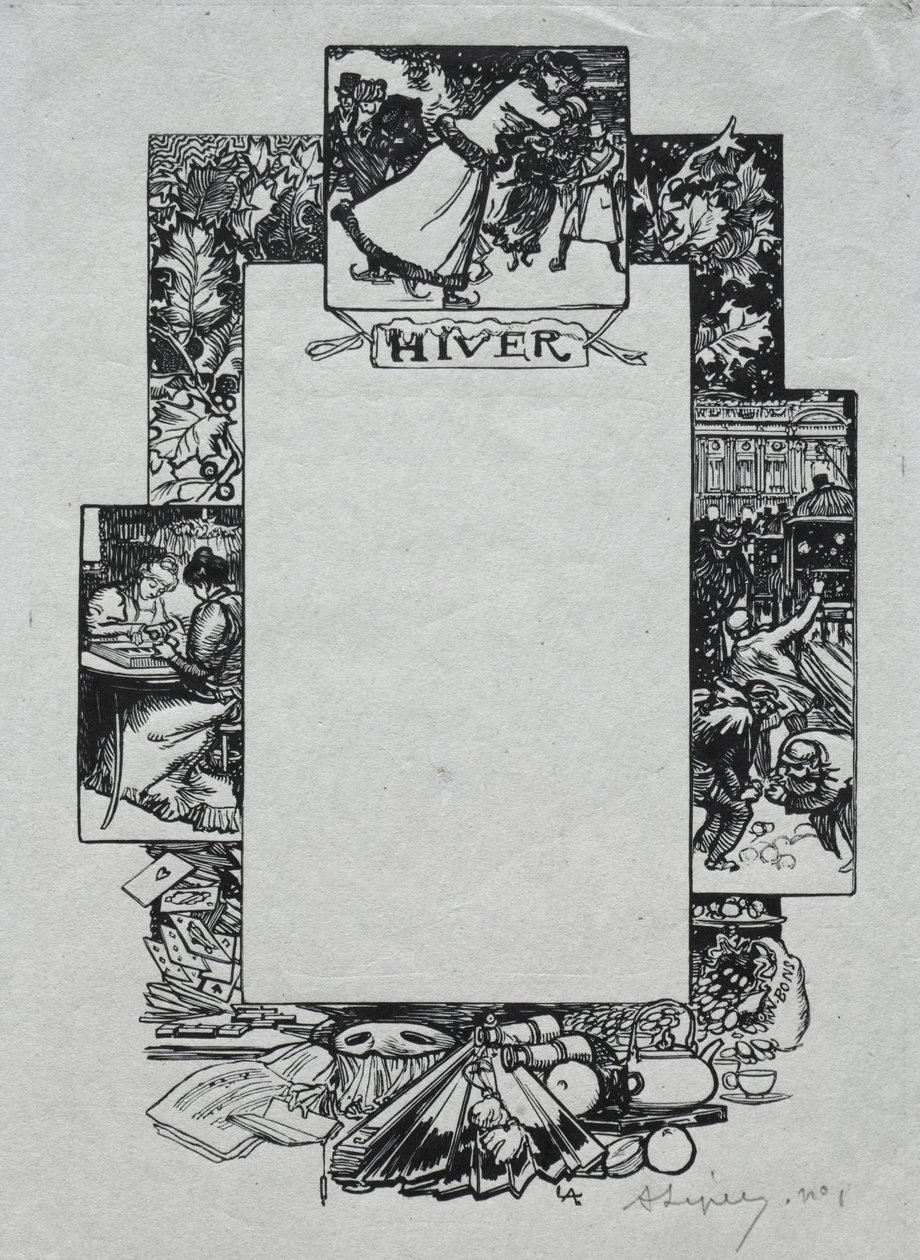 Almanacco di Parigi, 1897: Bordo decorativo, inverno, 1897 da Auguste Louis Lepère