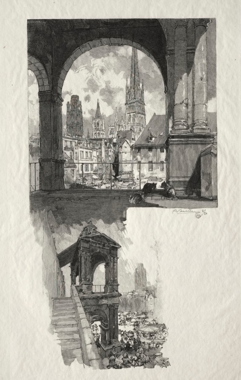 Rouen Illustré: Place de la Haute Vieille Tour; Edicule de la Fierte da Auguste Louis Lepère