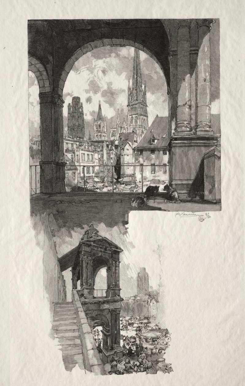 Rouen Illustré: Place de la Haute Vieille Tour, Edicule de la Fierte, 1896 da Auguste Louis Lepère