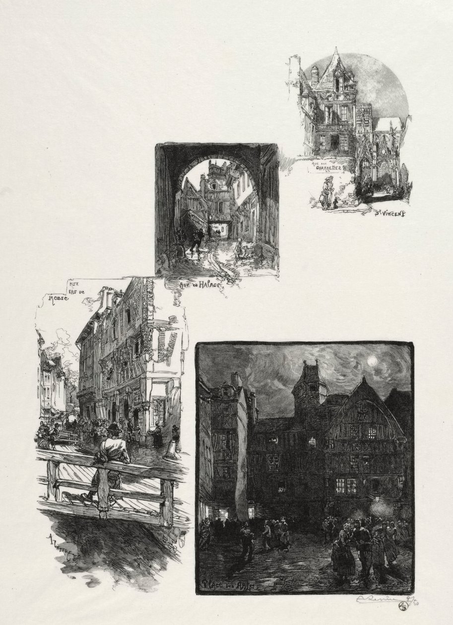 Rouen Illustré: Rue des Charretes; Rue de Halage; Rue Eau de Robec; Place des Arts da Auguste Louis Lepère