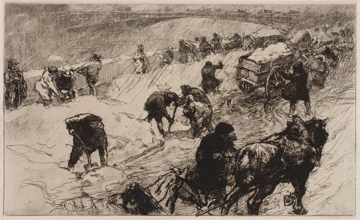 Battaglia di palle di neve: Quai aux Fleurs, 1890 da Auguste Louis Lepère
