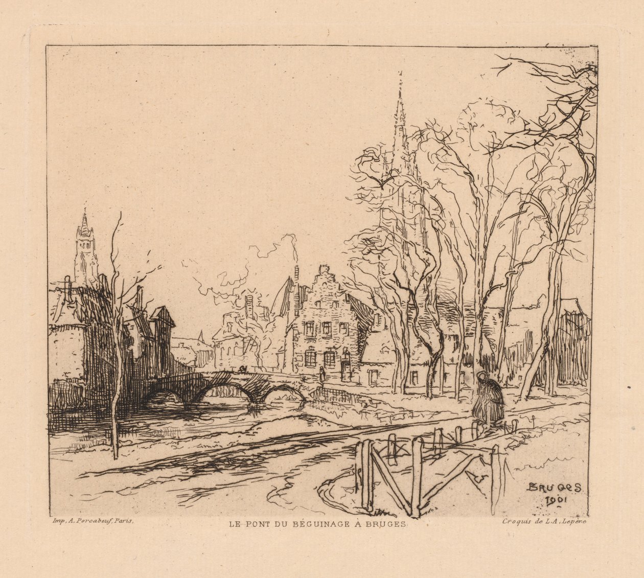 Il ponte del Béguinage a Bruges, 1901 da Auguste Louis Lepère