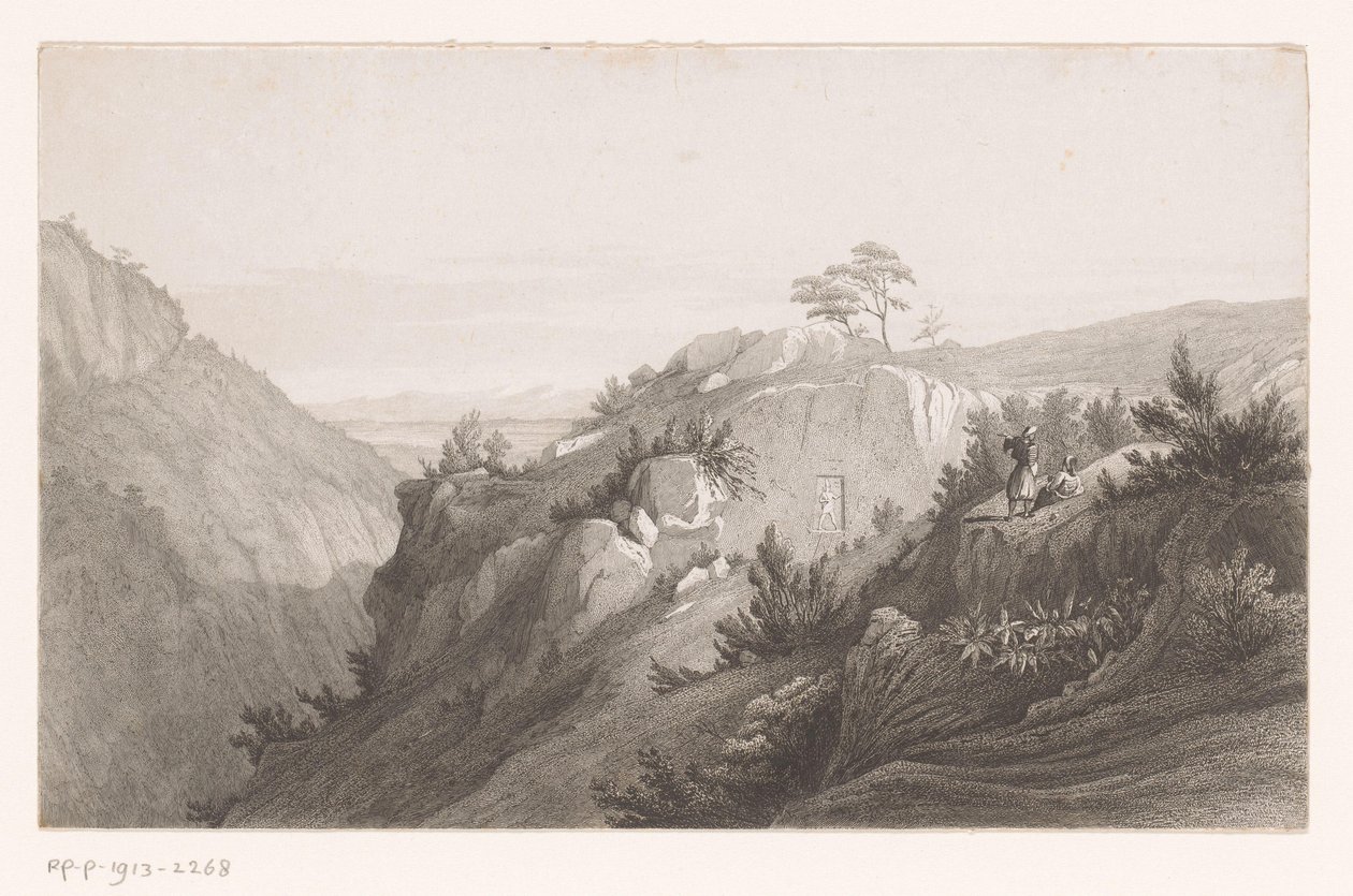 Paesaggio montano con figura scolpita nelle rocce da Auguste Numans (attributed to)