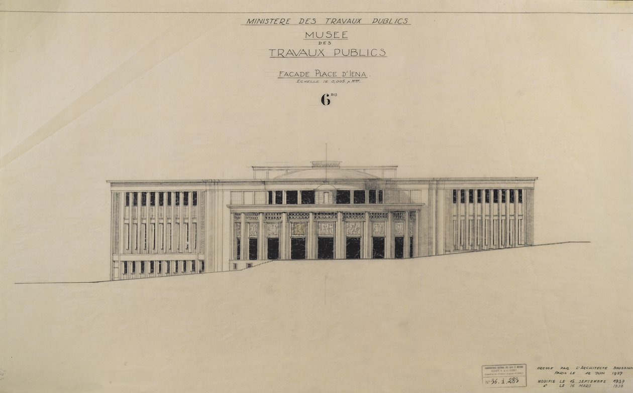 Progetto per il Musee des Travaux Publiques, facciata, Place d