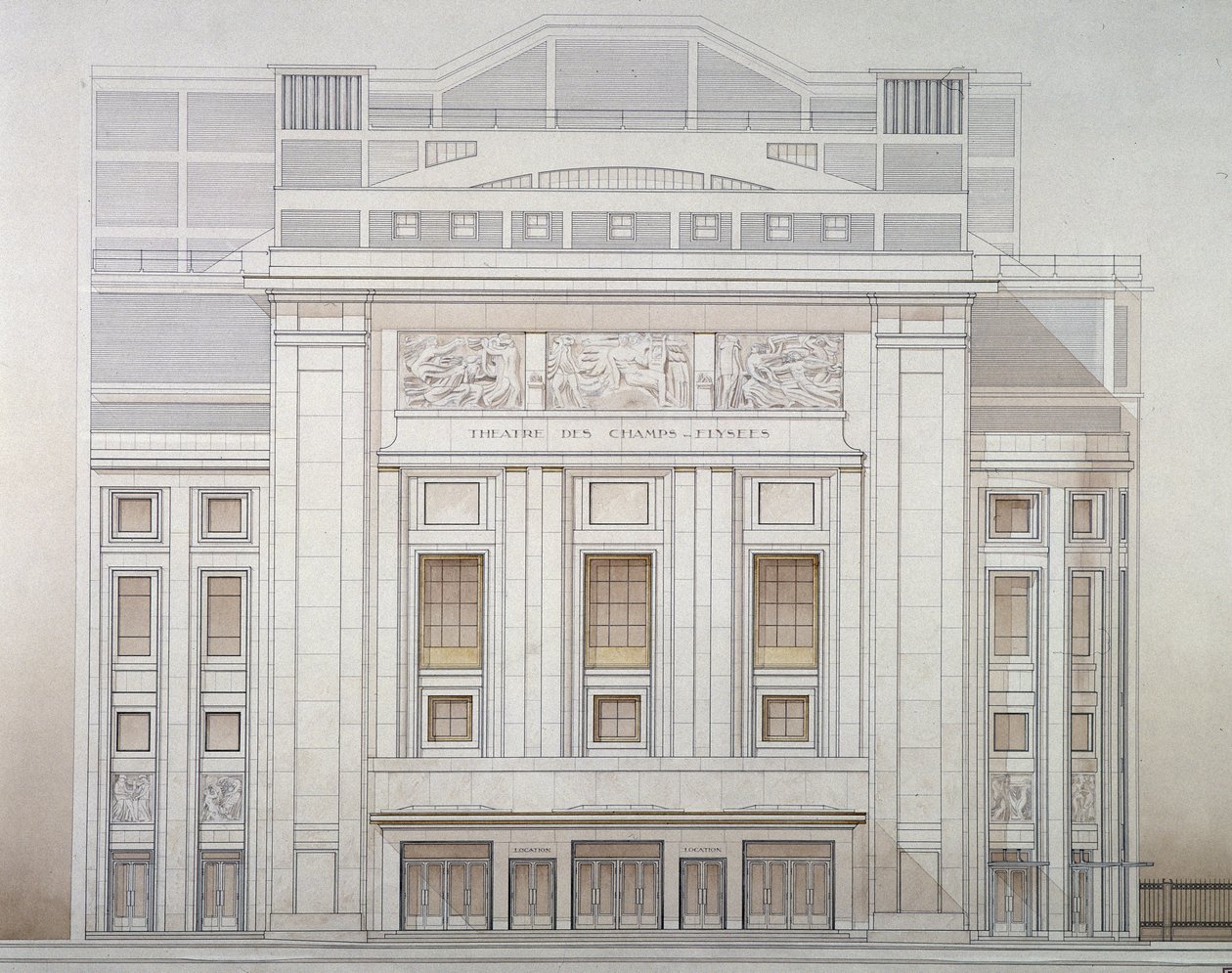 Teatro degli Champs-Elysees: facciata - progetto di Perret da Auguste Perret