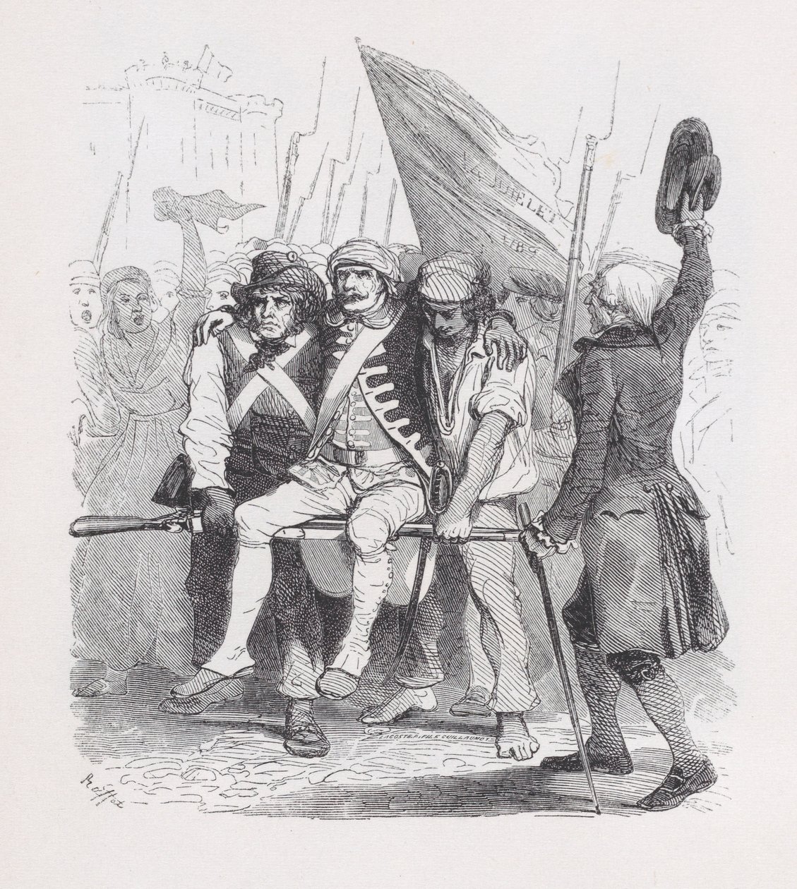 Quattordici luglio, da Le opere complete di Béranger, 1836. Creatori: Auguste Raffet, Lacoste, Eugène Guillaumot da Auguste Raffet, Lacoste, Eugène Guillaumot