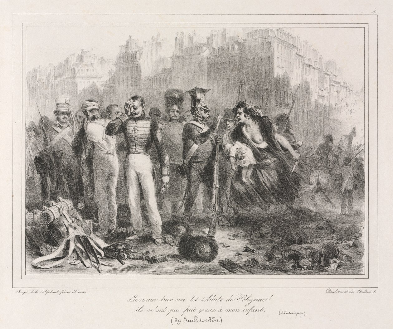 Album del 1831: Voglio uccidere uno dei soldati di Polignac. Non hanno risparmiato mio figlio Storico, 18 da Auguste Raffet