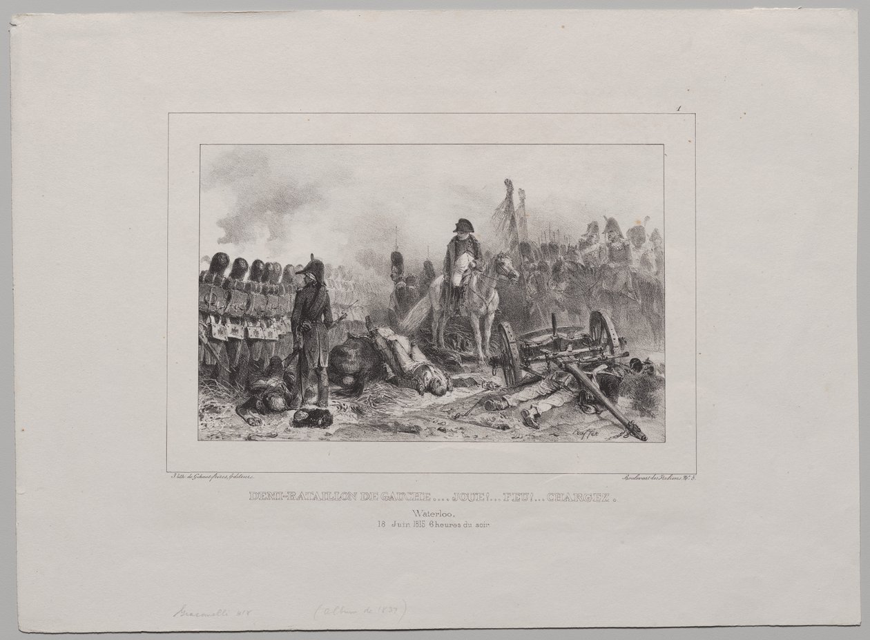 Album Litografico del 1837: Mezzo-Battaglione a Sinistra...Mira!...Fuoco!...Carica da Auguste Raffet
