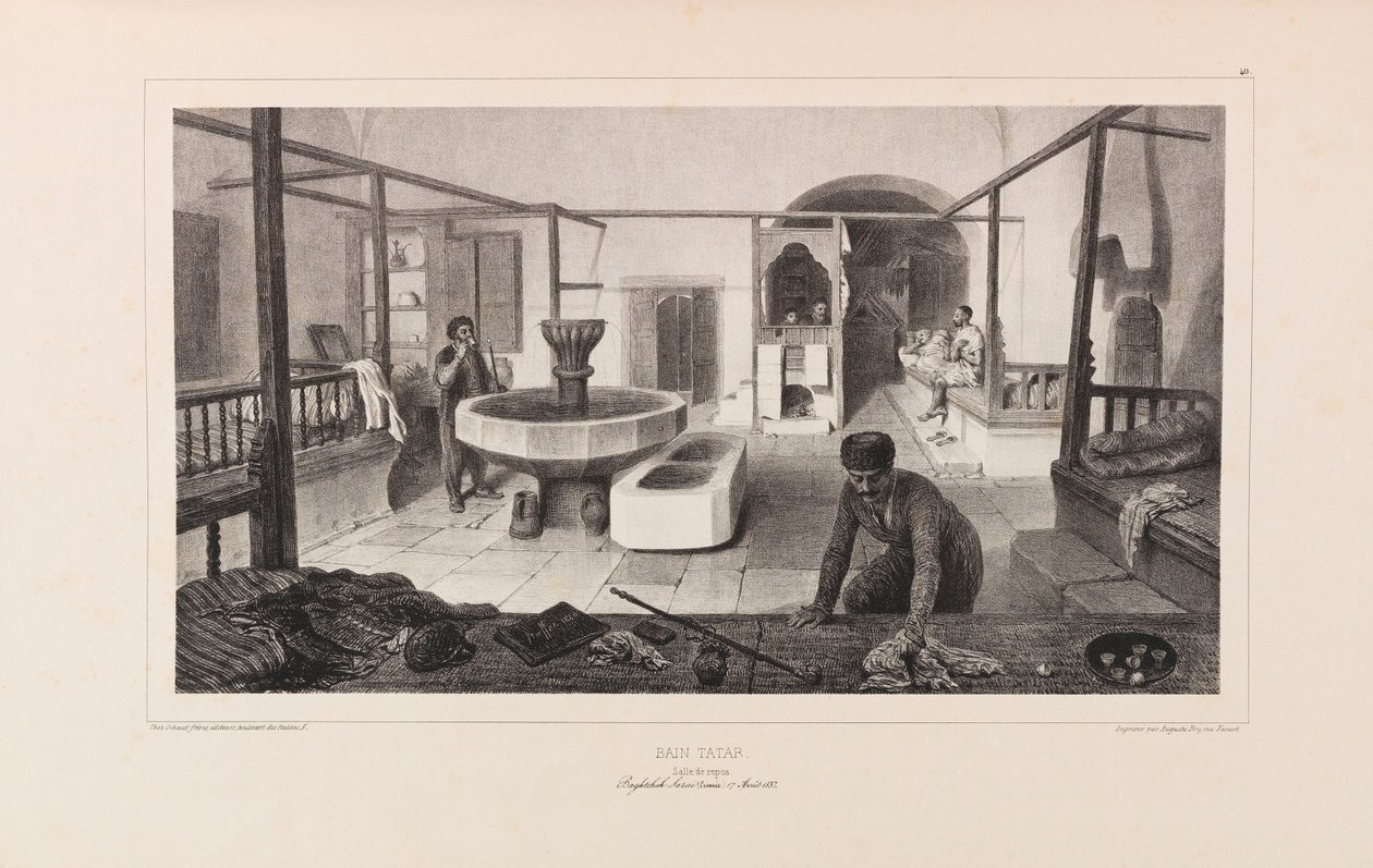 Bagno tartaro, sala di riposo. Da Voyage dans la Russie di Anatole de Demidoff, 1837 da Auguste Raffet
