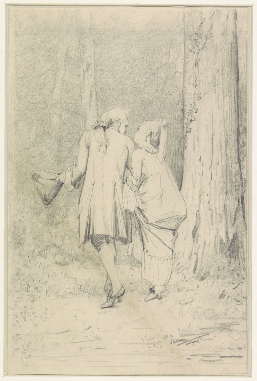 Coppia che cammina nel bosco da Auguste Serrure