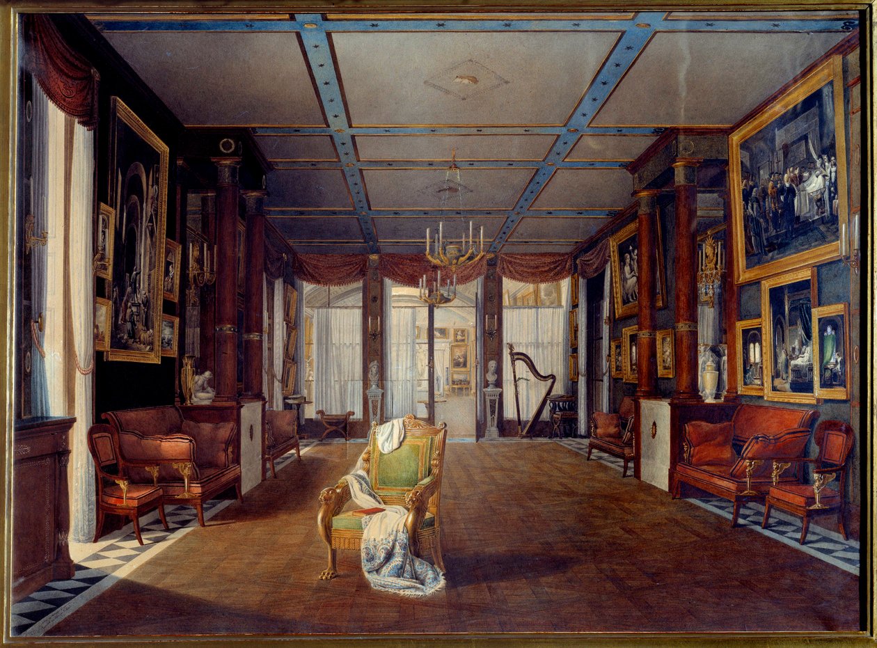 Il salone musicale al castello di Malmaison nel 1812. Dipinto di Auguste Garneray (1785-1824) 1812 Malmaison, museo del castello da Auguste Simon Garneray
