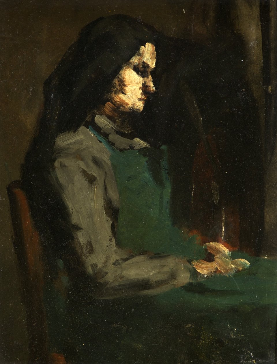 Donna con un grembiule verde da Auguste Theodule Ribot