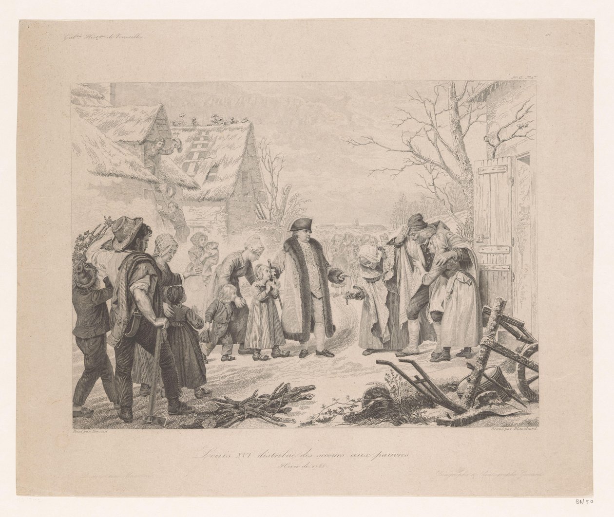 Luigi XVI in visita in un quartiere povero da Auguste Thomas Marie Blanchard
