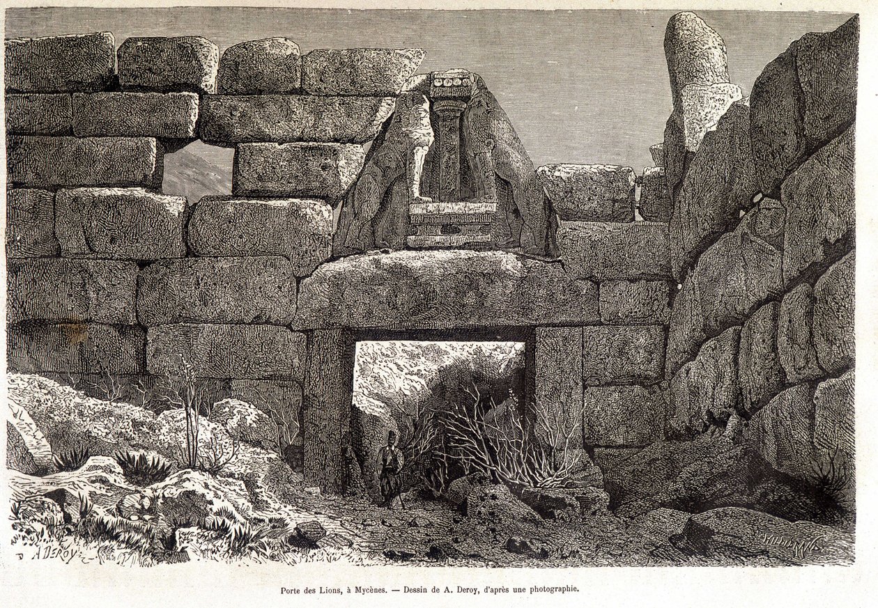 Porta dei Leoni a Micene - disegno di A. Deroy, in "Il giro del mondo" 2° semestre 1877 da Auguste Victor Deroy