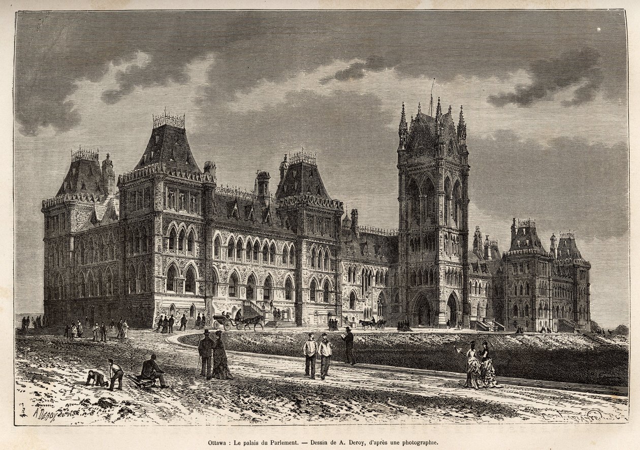 Il Palazzo del Parlamento a Ottawa, incisione per illustrare l