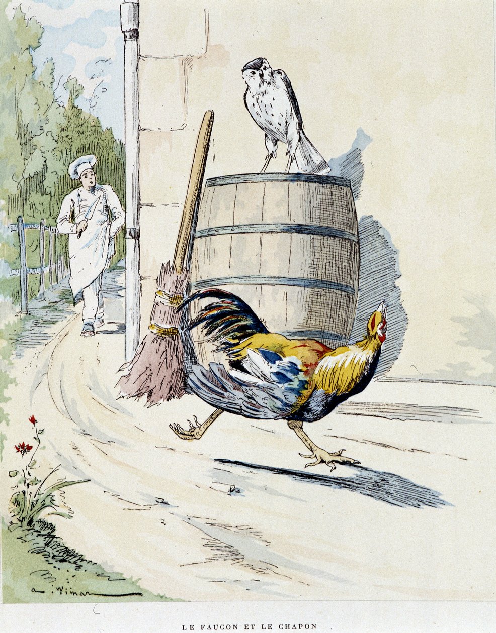 Il falco e il cappone - in "Favole di La Fontaine", ill. di Auguste Vimar, Tours, A. Mame & Fils da Auguste Vimar