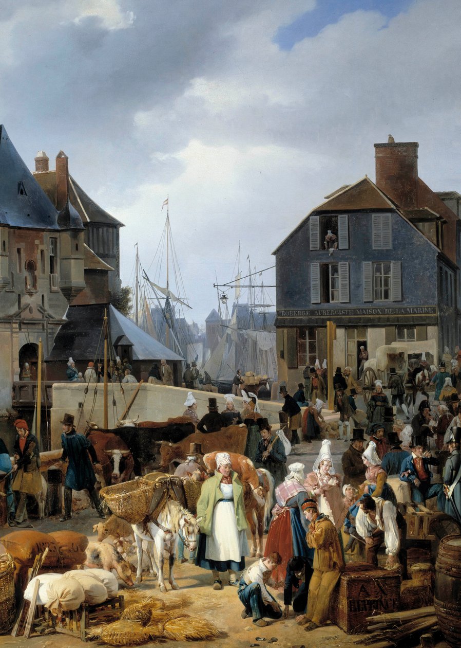 Imbarco del bestiame sul passeggero nel porto di Honfleur (dettaglio) da Auguste Xavier Leprince