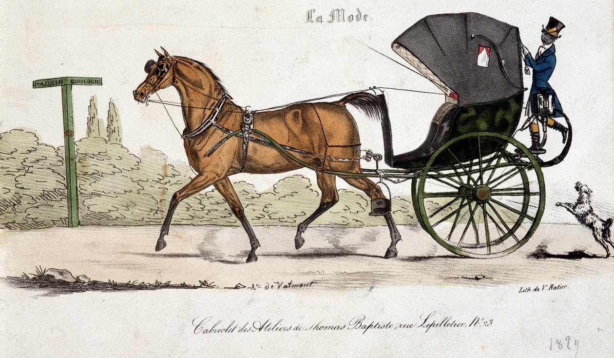 Cabriolet degli atelier di Thomas Baptiste - incisione di Valmont da Auguste de (after) Valmont