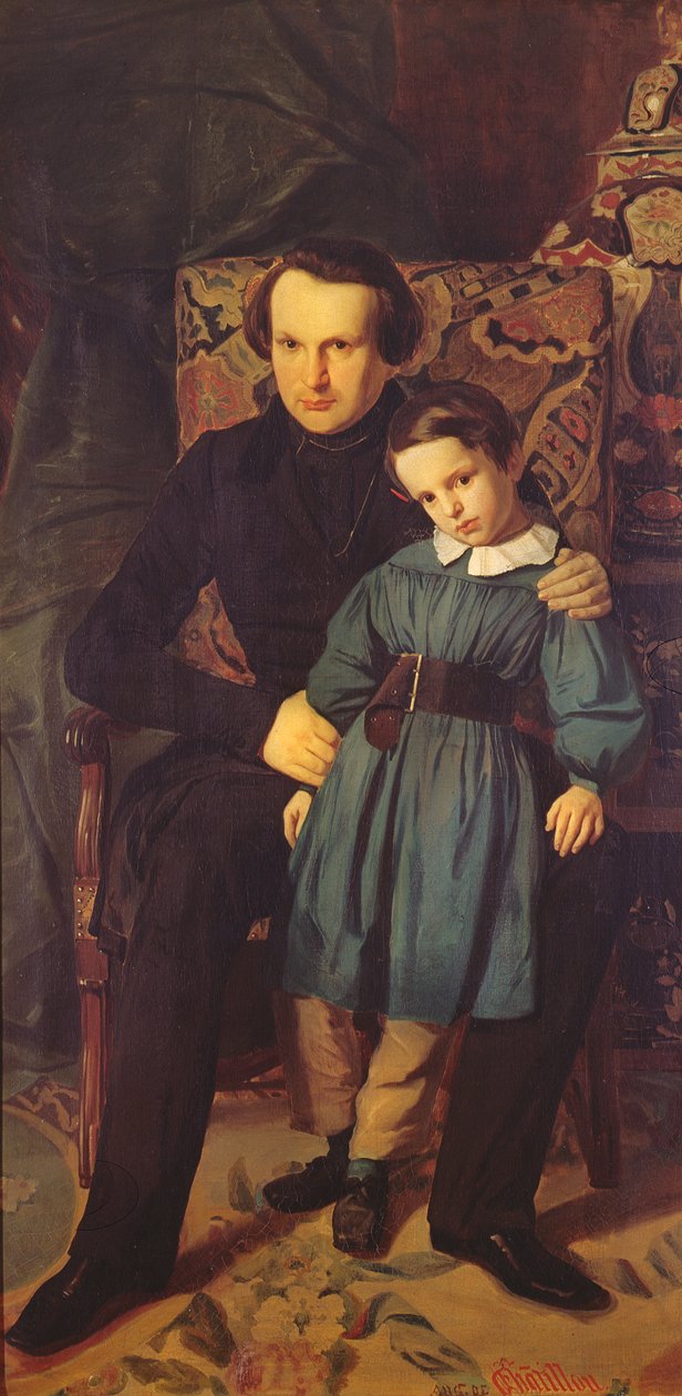 Victor Hugo (1802-85) e suo figlio, Francois-Victor, 1836 da Auguste de Chatillon