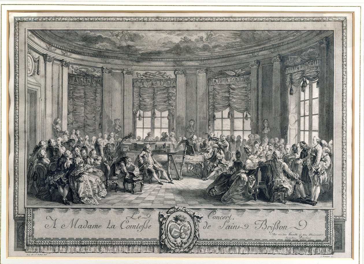 Il Concerto a casa della Contessa di Saint Brisson, inciso da L. Provost da Augustin de Saint Aubin