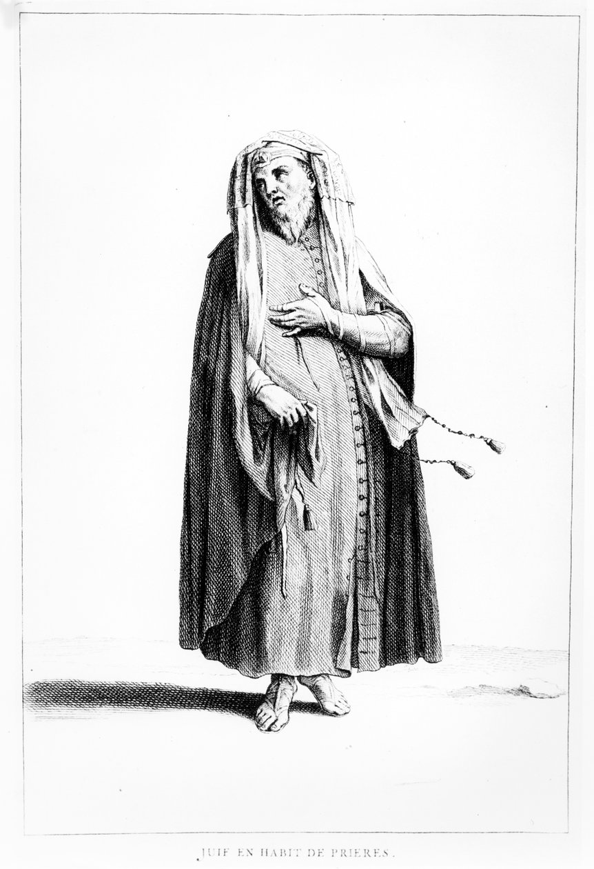 Un uomo ebreo francese vestito per la preghiera, illustrazione dal Dictionnaire Historique de la Bible, 1722 da Augustin Calmet