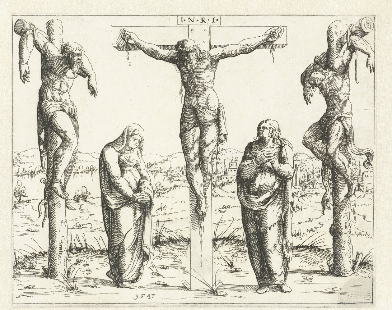 Cristo sulla croce con Maria e Giovanni da Augustin Hirschvogel