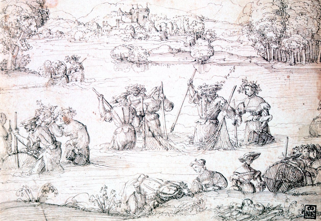 Pesca sotto la pioggia, c1513-1553 da Augustin Hirschvogel