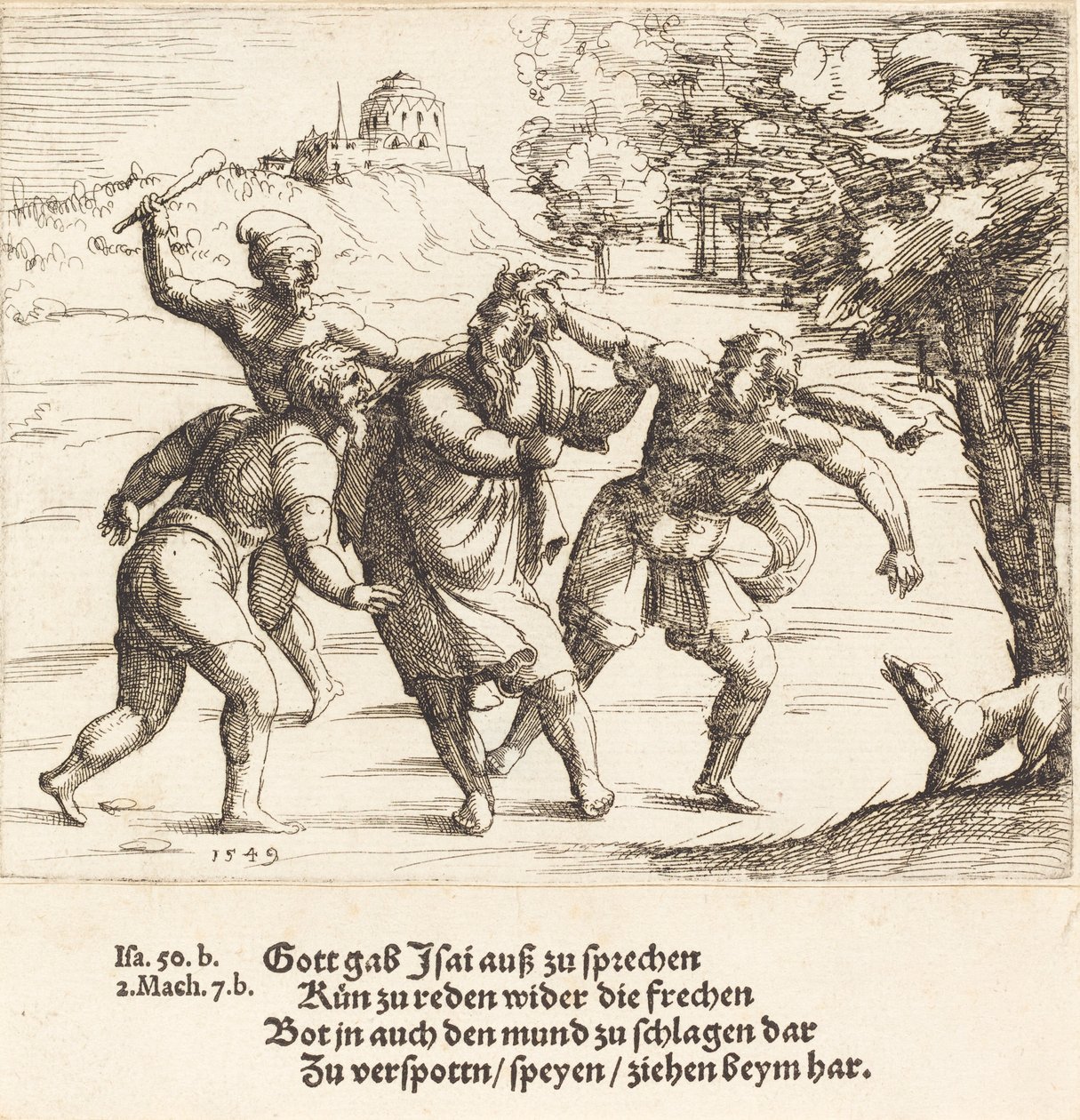 Isaia accetta la derisione per la sua fede, 1549 da Augustin Hirschvogel