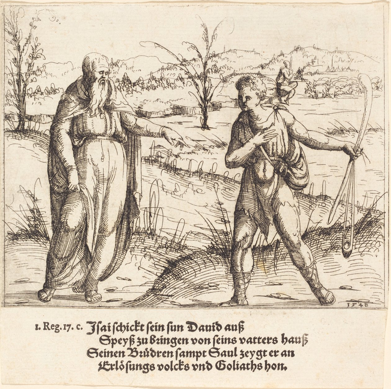 Jesse manda Davide dai suoi fratelli e Saul da Augustin Hirschvogel