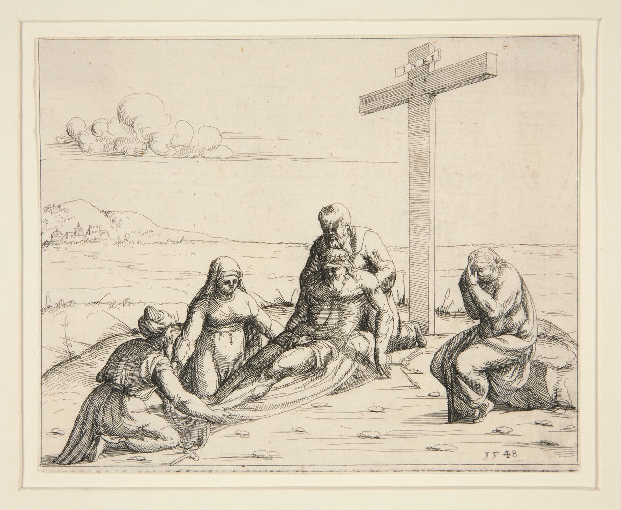 Giuseppe e Nicodemo con il corpo di Cristo da Augustin Hirschvogel