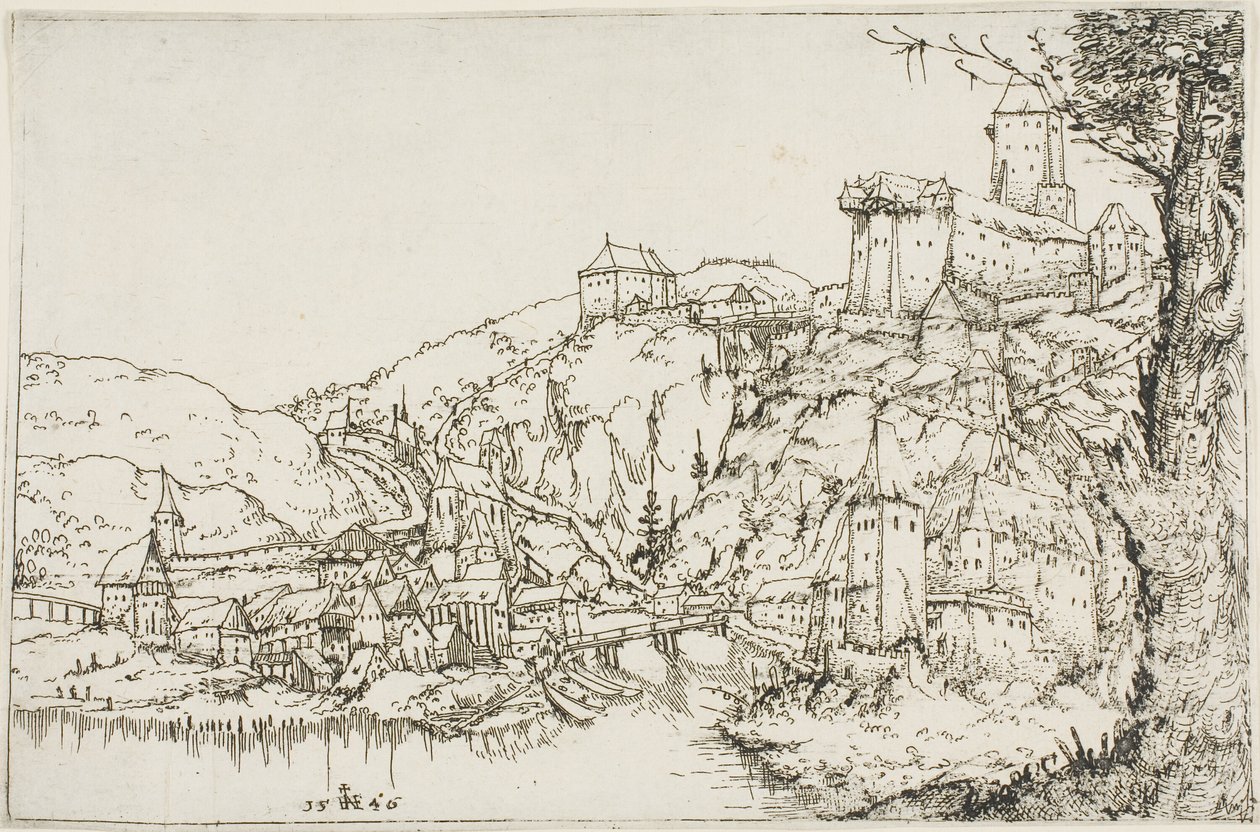 Paesaggio con Fiume, Città e Castello da Augustin Hirschvogel