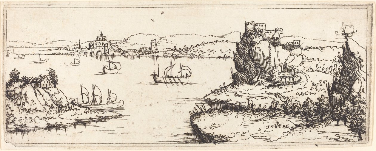 Paesaggio con barche a vela da Augustin Hirschvogel