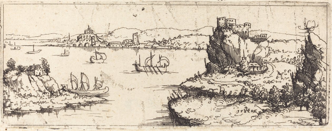 Paesaggio con Barche a Vela [piatto inferiore] da Augustin Hirschvogel