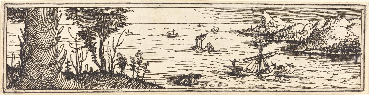 Paesaggio con lago e barche a vela, 1545 da Augustin Hirschvogel